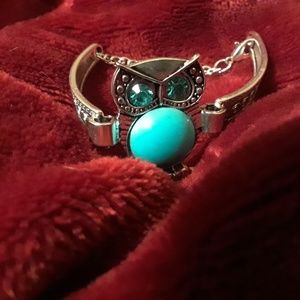 Silver and turquoise owl bracelet